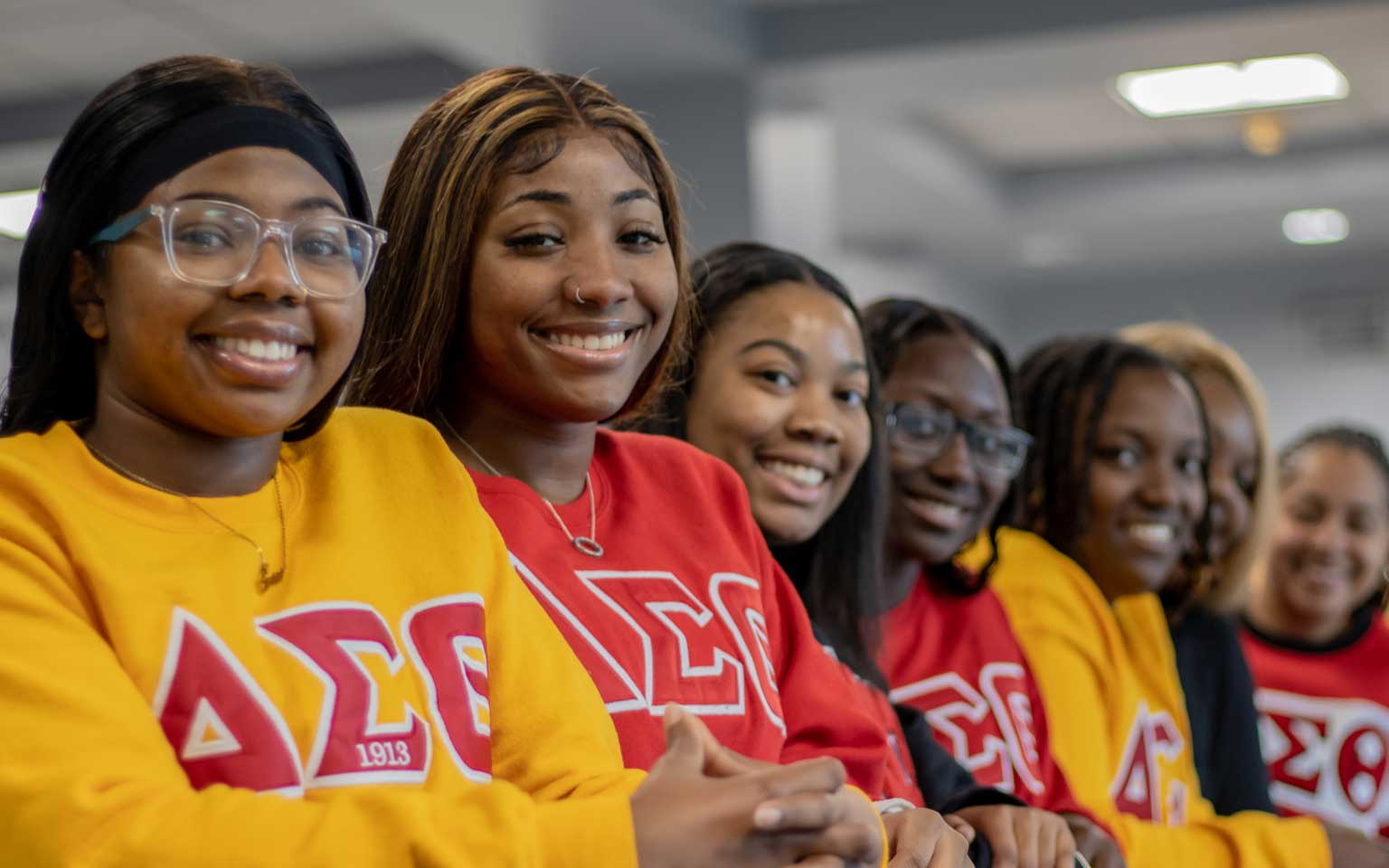 Group of Delta Sigma Theta sorority members smile